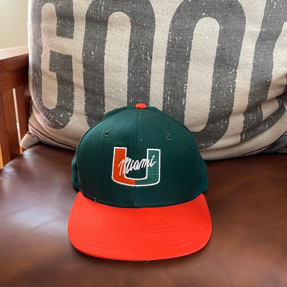 AJD Miami Hurricanes Adjustable Large Vintage Flat Brim Hat